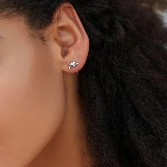 New 925 Sterling Silver Kitty Hug Earrings - Picture 5 of 6